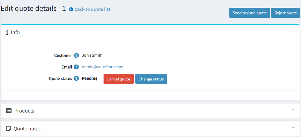 Request for quote edit quote details page